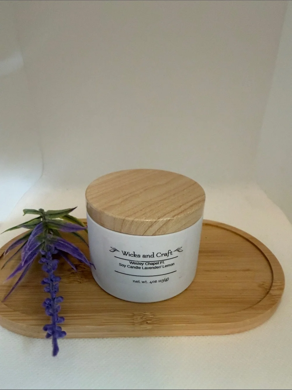 Wicks and Craft Lavender Lemon Soy Candle with Wood Lid